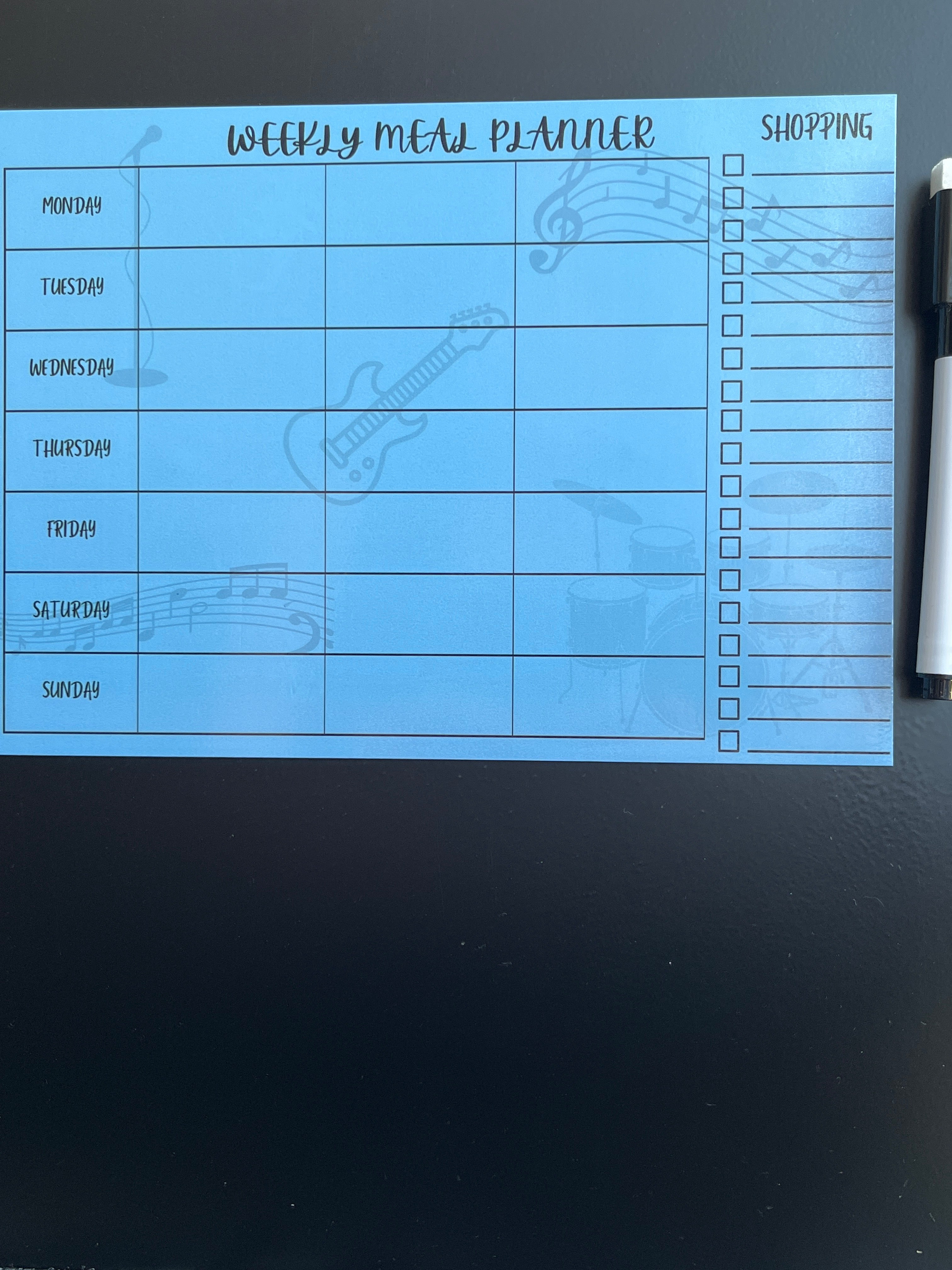 A5 Magnetic Weekly meal Planner - Musical
