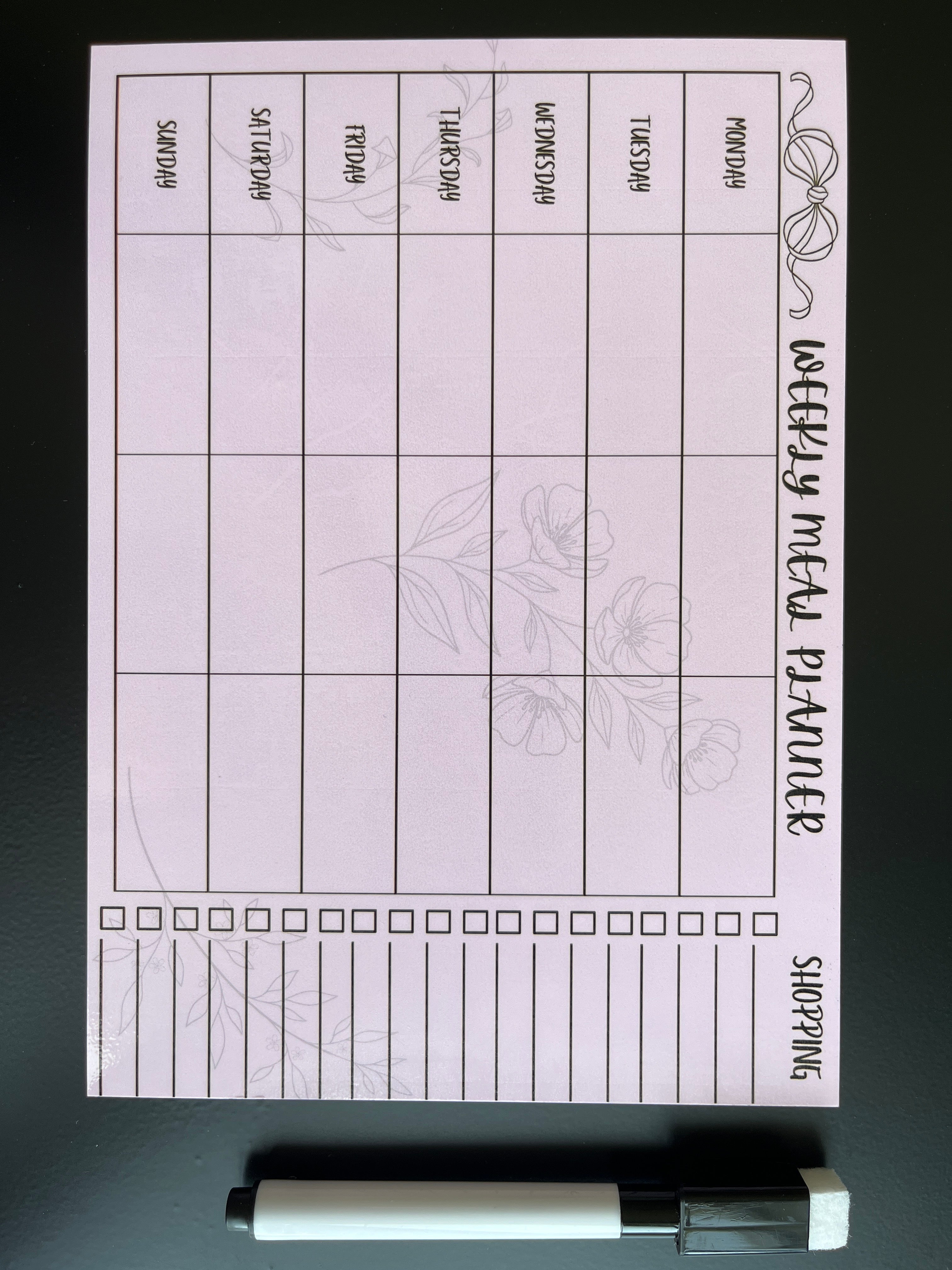 A5 Magnetic Weekly meal Planner -  Floral