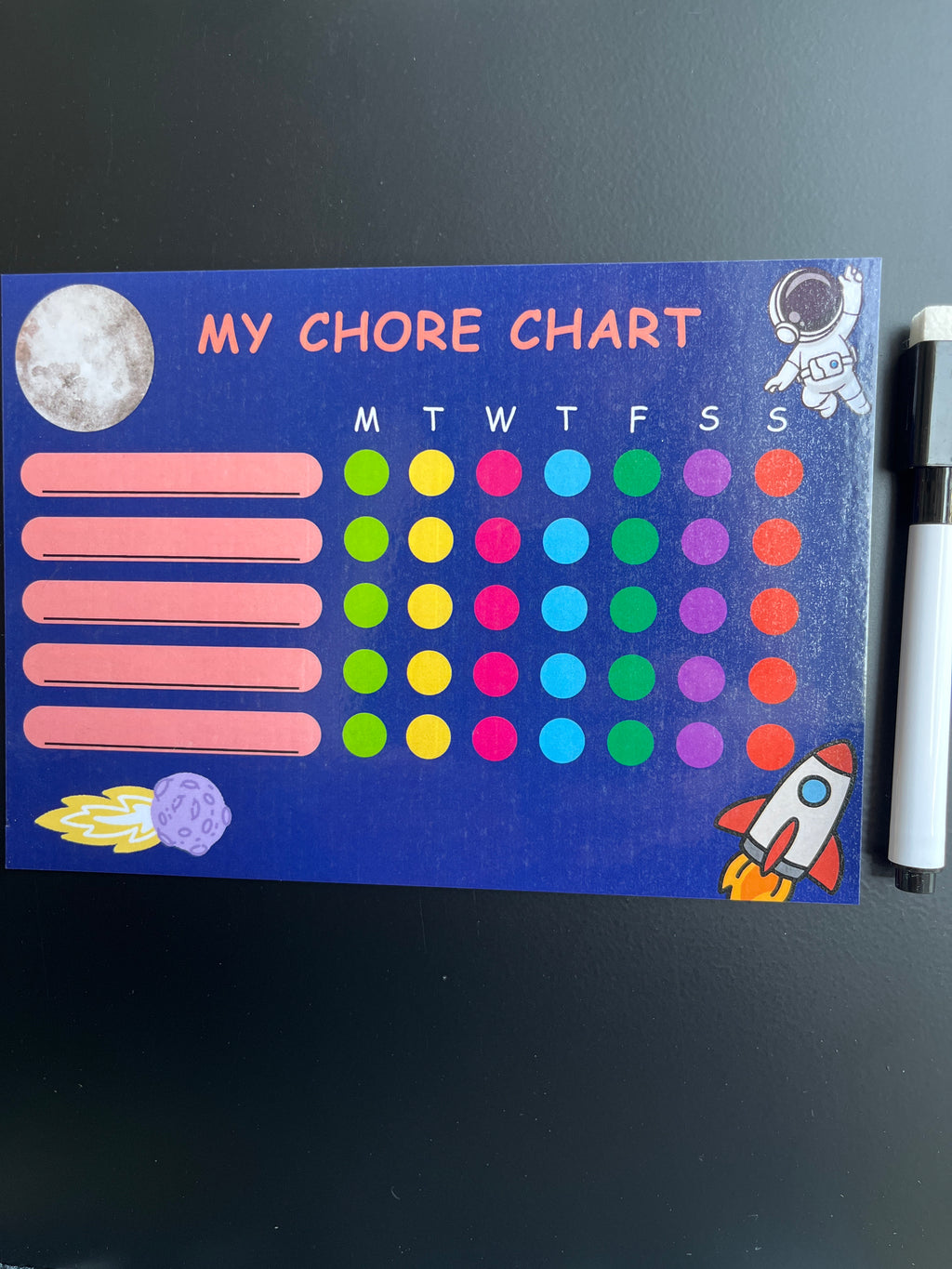 Kids Wipe clean reusable chore chart A5 - Space