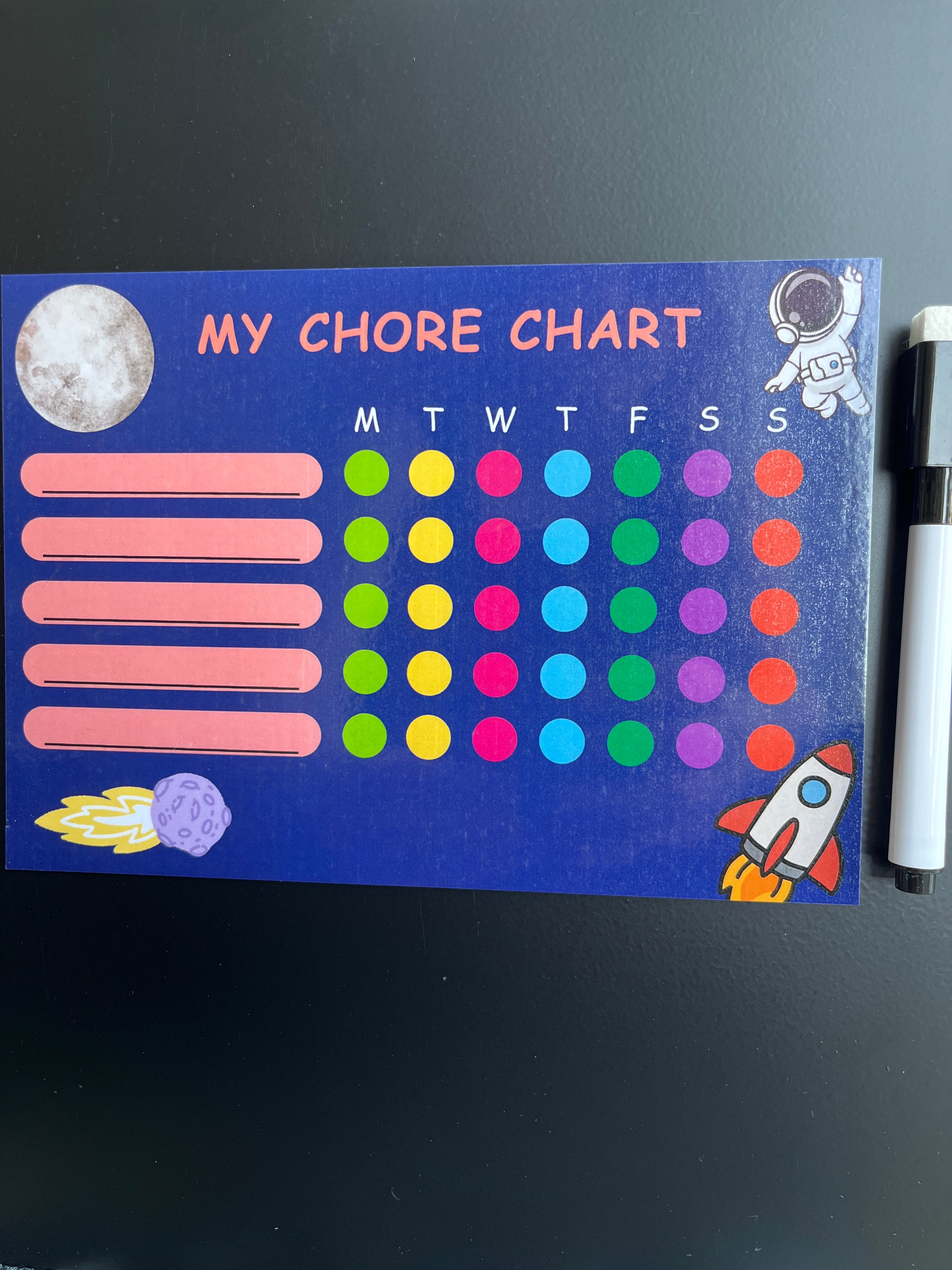 Kids Wipe clean reusable chore chart A5 - Space