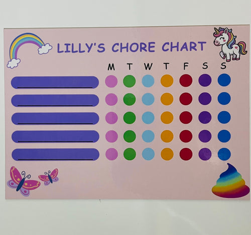 Kids Wipe clean reusable chore chart A5 - Princess