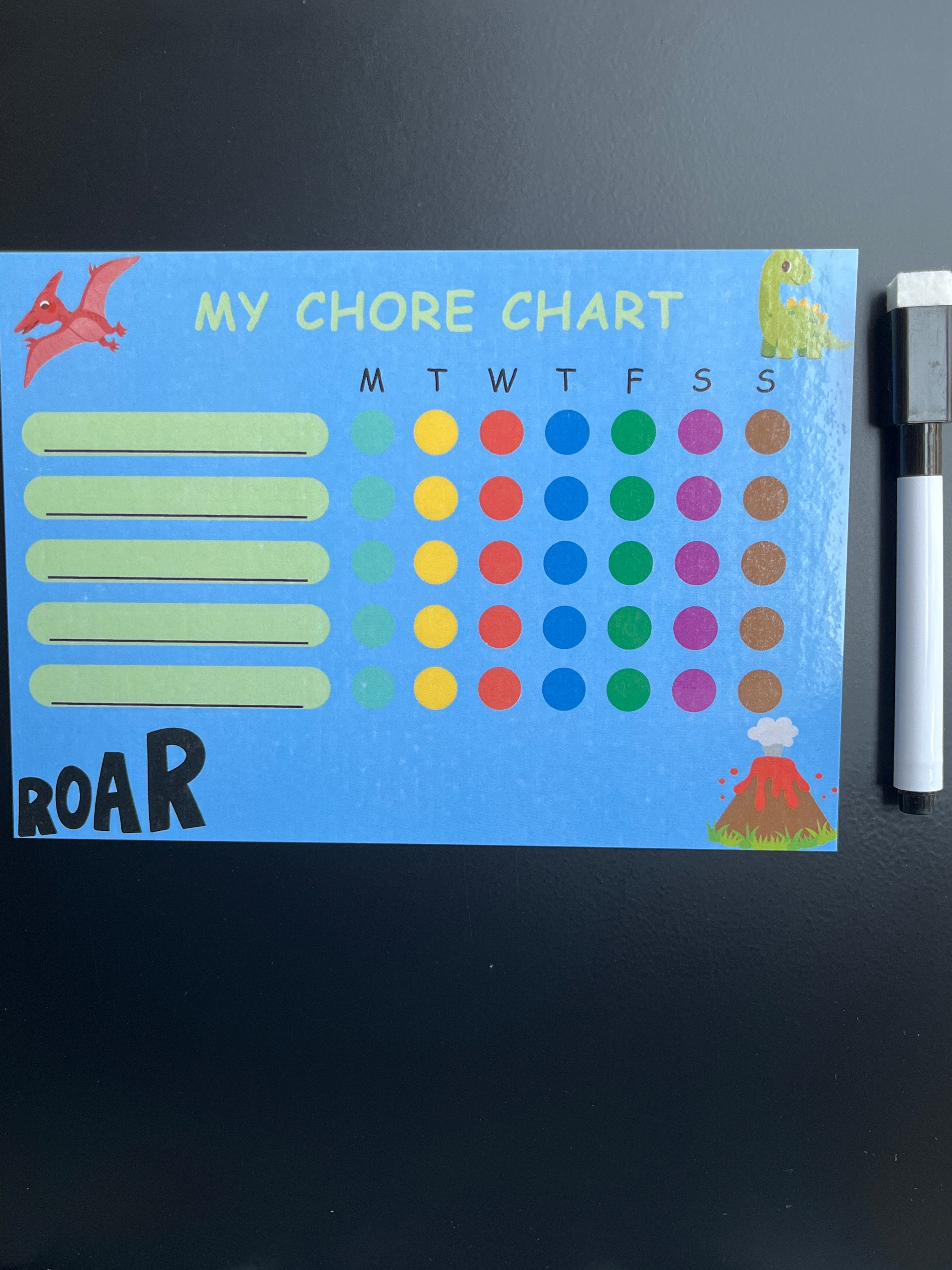 Kids Wipe clean reusable chore chart A5 - Dinosaur