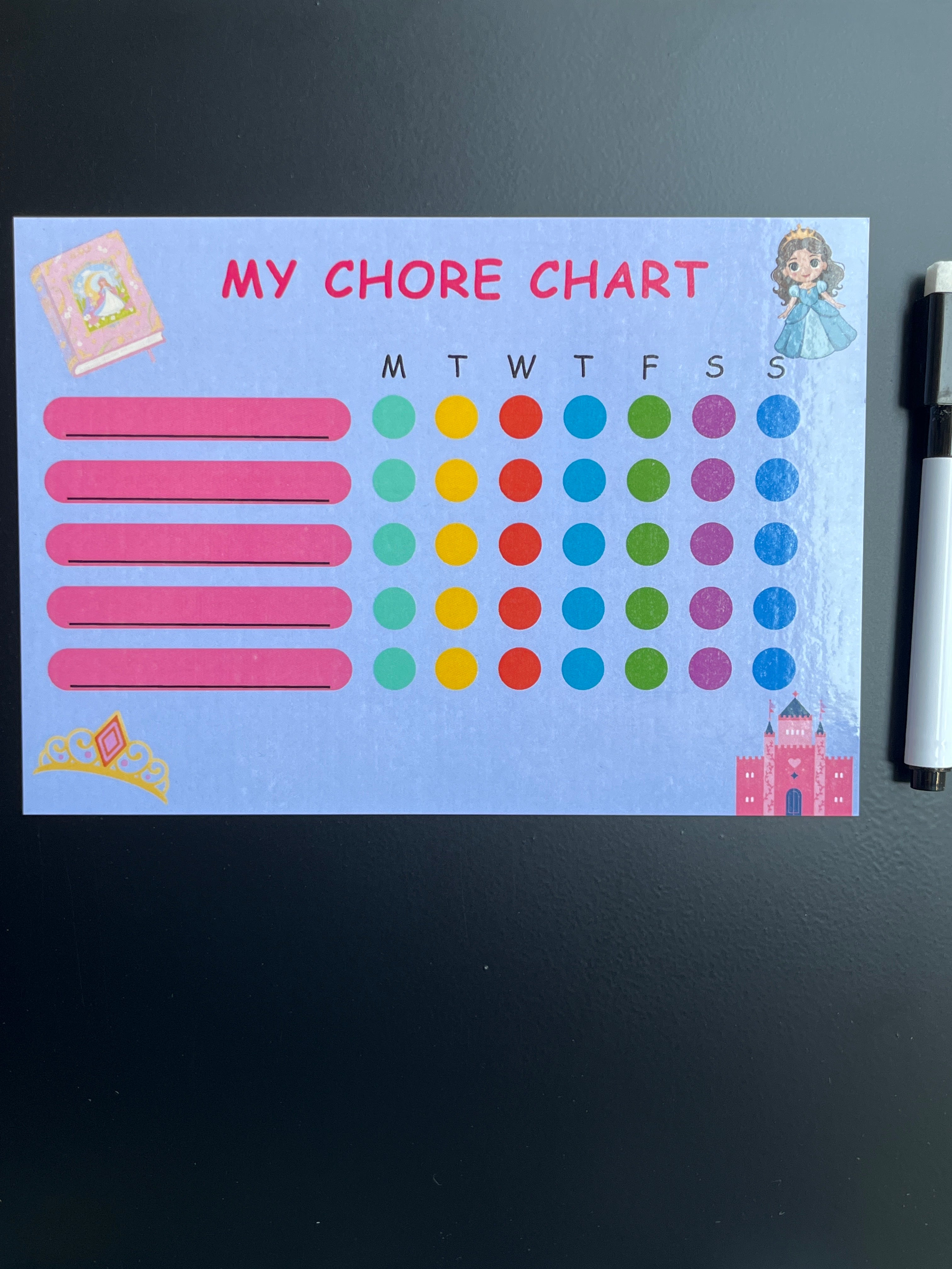 Kids Wipe clean reusable chore chart A5 - Princess
