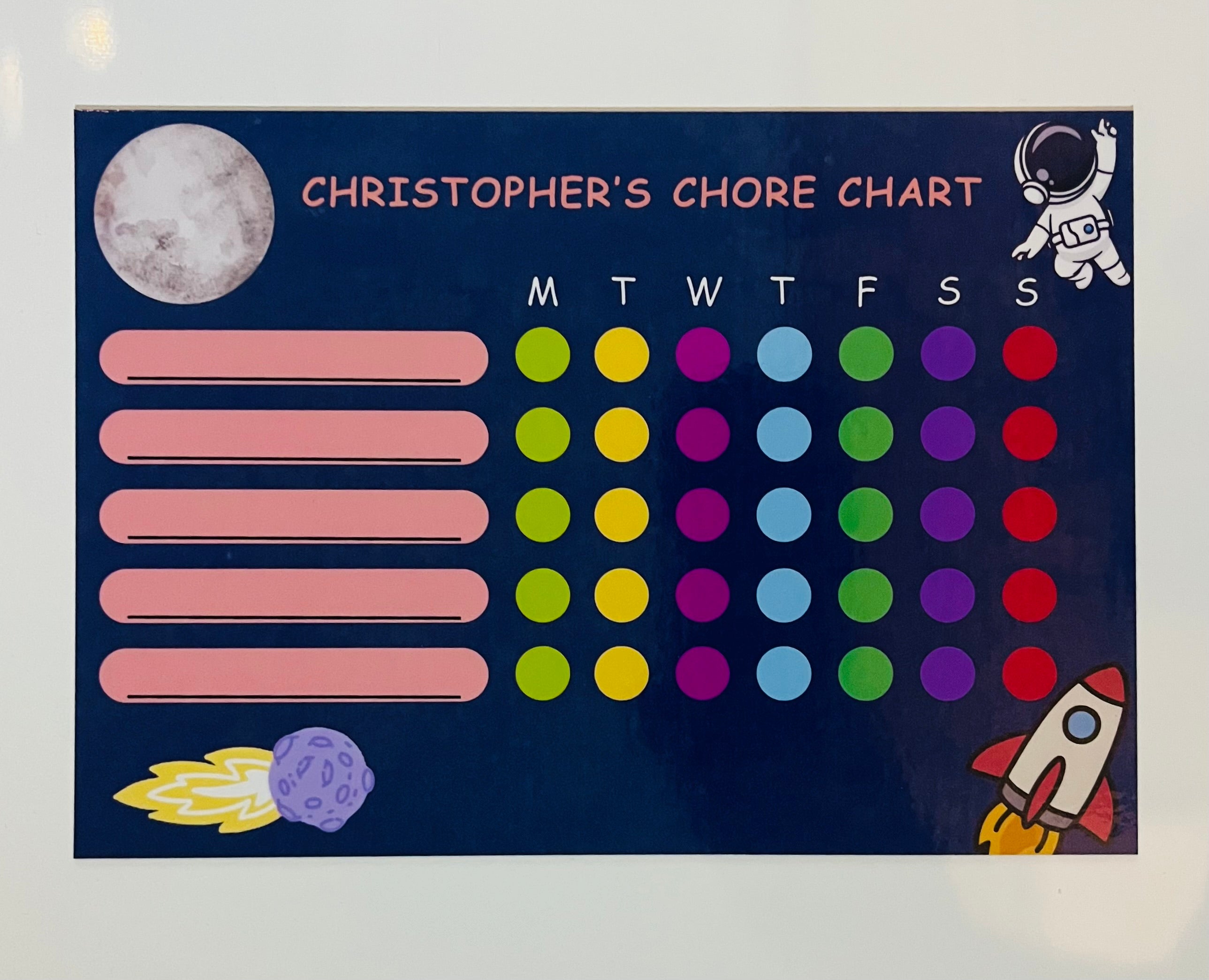 Kids Wipe clean reusable chore chart A5 - Space