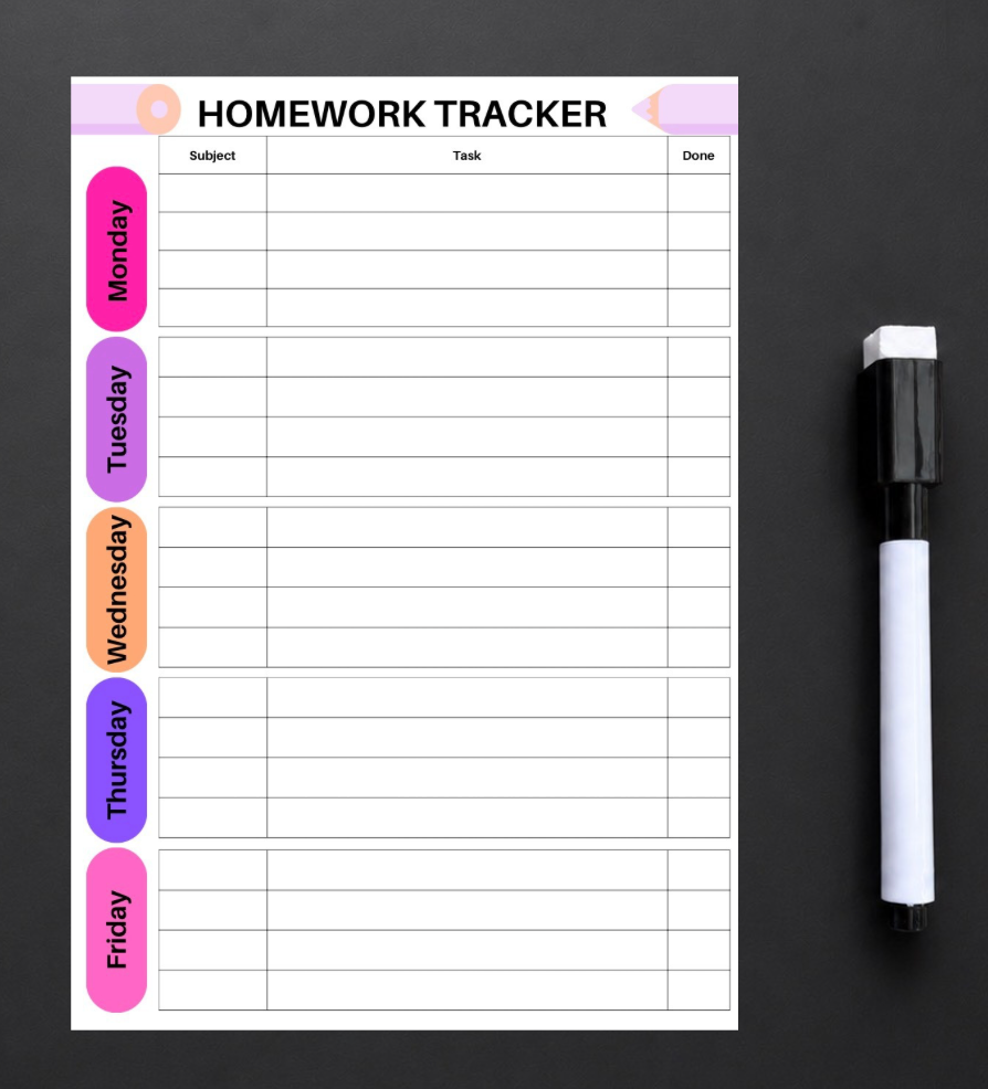 Wipe-Clean Magnetic Homework Planner | A5 Weekly School Organiser | Reusable Homework Tracker
