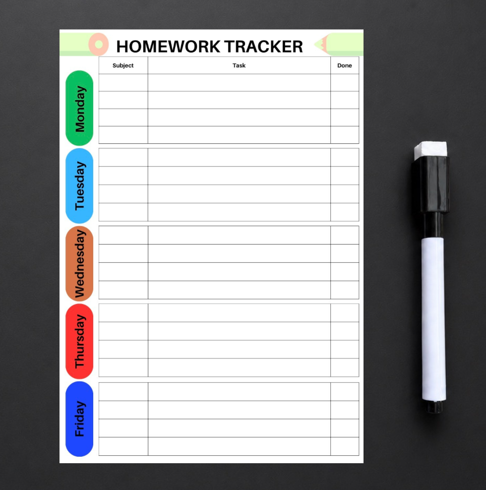 Wipe-Clean Magnetic Homework Planner | A5 Weekly School Organiser | Reusable Homework Tracker