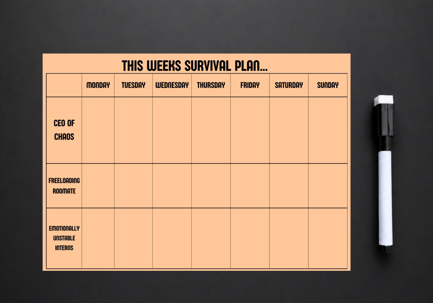 This Weeks Survival Plan